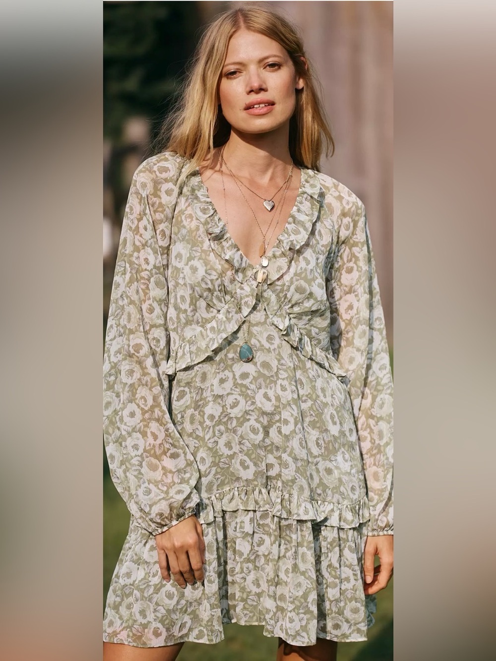 Loverly Grey x Anthropologie Puff-Sleeve Ruffle Mini Dress Floral NWT Small - Picture 4 of 11